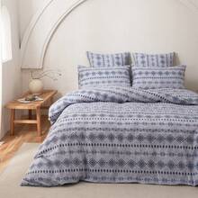 Bộ vỏ chăn duvet phong cách Bohemian 2/3 món, họa tiết tam giác hình học màu xanh và be với bề mặt giả giặt, vải polyester dày 110g, khóa kéo, thoáng khí, cho phòng ngủ và phòng khách, quà tặng ngày lễ hoàn hảo - Màu xanh bụi bặm - Xem 6