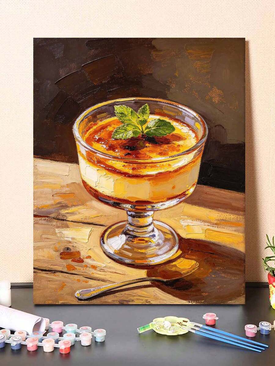 Adult & Beginner Digital Oil Painting Kit, Pudding Theme, Easy Acrylic Painting Supplies (Includes Brushes & Paints), Suitable For Home Decor, Ideal Gift For Holiday.