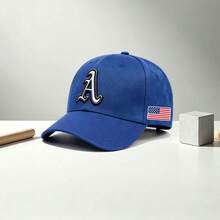 1PC Unisex Baseball Cap, Front Gothic A Embroidery, Side US Flag Patch, Adjustable Casual Sun Hat For Street & Outdoor - Multi-color - View 5
