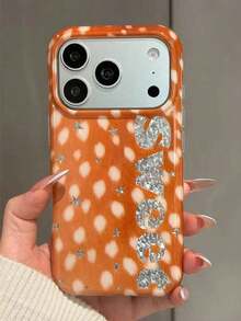 1pc Orange White Polka Dot Pattern Phone Case With Rhinestone Letter Design,Compatible With IPhone 18 Pro Max 17 Pro Max 16 Pro Max 15 Pro Max 14 Pro Max & 11/12/13/14/15/16/17/18 Pro/Plus - Multicolor - View 1