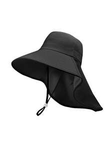 1pc Women's Wide Brim Neck Protection Sun Hat, Summer Outdoor Hiking Cycling Open Top Hat With Ponytail Hole - Ponytail Shawl Hat - View 2
