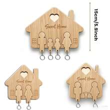 1pc New Creative Wooden Couple Keychain - Home Wall Hanging Key Holder For Entryway, Rustic Couple Key Ring, Car Key Chain, Handcrafted Natural Wood Gift For Partners, Living Room Decor, Minimalist Rustic Gift Idea For Valentine's Day, Anniversary, Housewarming, Wedding, Boho Chic Home Accessory - Multicolor - View 8