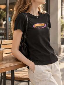 Puma 女款 SWxP 印花短袖 T 恤，適合日常、戶外、運動、休閒、通勤穿著 630565-01 - 630565-01 - 查看 3