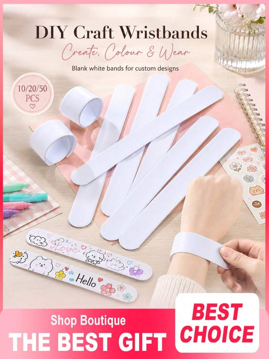 100/50/20/10/1 Pc White DIY Handmade Wristbands, Blank Colorable PVC Bracelets, Colorable Elastic Bracelets, Suitable For Party Favors, Classroom Rewards, And Craft Projects - White - View 1