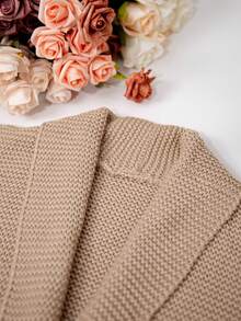Plus Size Casual Solid Color Loose Waist Belt Straight Sleeve Versatile Cardigan Sweater - Khaki - View 5