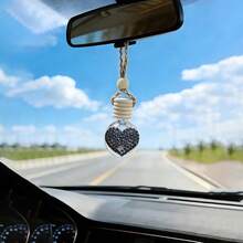 1 Piece Of Diamond Heart Shaped Glass Perfume Bottle Car Rearview Mirror Pendant, Jute Rope Car Perfume Pendant, Luxury Shiny Heart Shaped Car Perfume Pendant - Diamond Heart Perfume Bottle Pendant - View 5