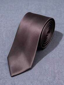 1pc Men's Solid Brown Horizontal Striped Lightweight Tie, Suitable For Business, Banquet And Daily Wear - Brown - View 2