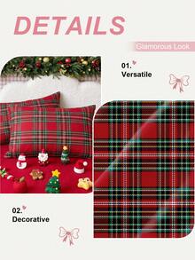 1pc Red Plaid Print Pillowcase (Pillow Insert Not Included), Soft And Breathable, Suitable For Daily Living Room, Bedroom, Sofa Home Decor, Car Pillowcase, Machine Washable. Applicable For Home Bedding, School Dorm Bedding - Multicolor - View 4