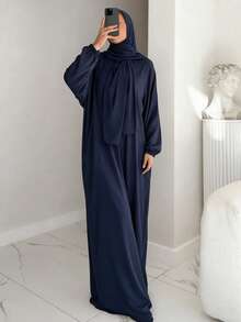 1件女款簡約日常祈禱頭巾（Abaya） - 藏青色 - 查看 1