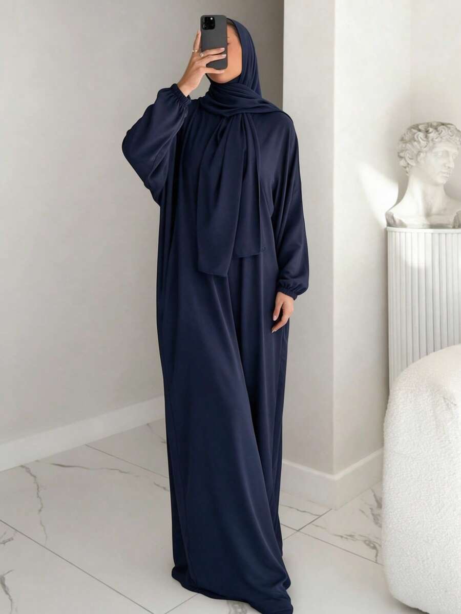 1件女款簡約日常祈禱頭巾（Abaya） - 藏青色 - 查看 1