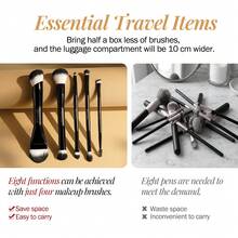 BS-MALL 9pcs Non-Shedding Portable Travel Makeup Brush Set With Puff And Makeup Bag, Dual-Ended Eyeshadow Brush, Blush Brush, Foundation Brush, Gift For Girlfriend - Black - View 5