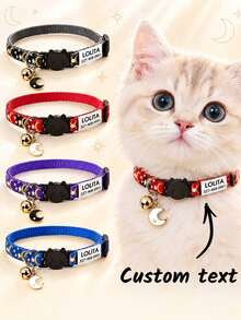 1pc Customized Cat Collar With Star & Moon Design, Pet Cat Collar With Bell, Customized Pet Name Engraved ID Tag Pendant, Ideal Pet Gift - Multicolor - View 7