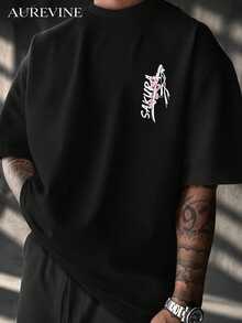 Men's T-Shirt Tokyo Cherry Blossom Katana Theme| Japanese Style Short Sleeve Ink Wash!Perfect For Culture Lovers - Black - View 3