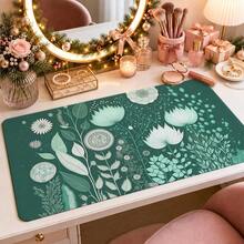 1pc Emerald Green Botanical Flower Mouse Pad, White Lotus Daisy Leaf Folk Art Pattern Extended Desk Mat For Home Office And Gaming, Sizes S/M/L/XL - View 12