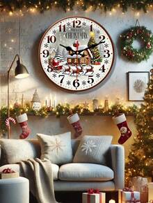 1 Pc 10 Inch/12 Inch Christmas Wall Clock – Vintage Santa Decor, Wooden Clock, Holiday Home Decoration, Unique Christmas Gift Idea - Multicolor - View 2