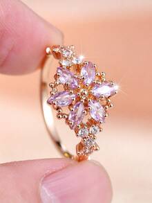 1pc Elegant Women's Ring, Double-Layer Sunflower Inlaid Design, Suitable For Evening Party, Can Be Used As Luxury Commemorative Gift - Flower Ring - View 14