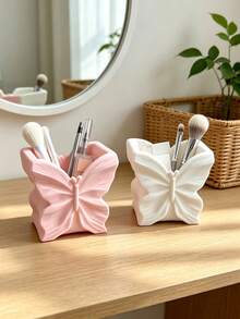 3D Printed Butterfly Shaped Makeup Brush Holder, 3D Butterfly Wing Design, Soft Pink & White Dual Color, Partitioned Storage For Makeup Brushes & Perfume Samples, Dressing Table Decor - Multicolor - View 4