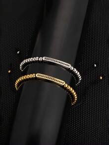 1pc Men's Minimalist Rhinestone Bracelet, Adjustable Woven Crystal Band, Hip-Hop Style Iconic Jewelry, Daily Party Gift - Style 1 - View 3