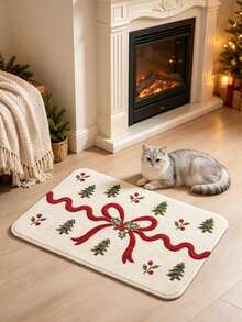 1pc Christmas Bow Christmas Tree Decoration Autumn/Winter Plush Rug, Christmas Gift Decorative Rug, Bedroom Decor, Small Rug, Rug, Home Decor, Living Room Rug, Living Room Small Rug, Bedroom Rug, Living Room Home Decor, Outdoor Rug, Washable Rug - Multicolor - View 3