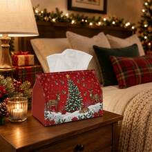 1pc Vintage Holiday Tissue Box | Multi-Functional Christmas Napkin Holder, Suitable For Home, Christmas Car Decor, Reindeer Top Hat Candy Cane Font - Seasonal Decorative Tissue Box For Living Room - Multicolor - View 9