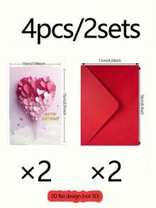 4pcs/2pcs 2D Heart-Shaped Balloon Design Greeting Cards, Suitable For Wedding, Proposal, Birthday Party, Theme Party, Bachelor Party, Housewarming Party, Vintage Party, Bridal Shower And More Occasions - One Size Fits All - View 14