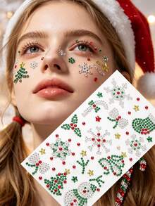 1pc Christmas Decorative Christmas Tree Gem Face Stickers, Including Various Patterns Such As Christmas Trees, Snowflakes, Gifts, Santa Hats, Stars, Bows, And Other Y2K Decorations, Allowing For Free DIY - Multicolor - View 3