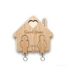 1pc New Creative Wooden Couple Keychain - Home Wall Hanging Key Holder For Entryway, Rustic Couple Key Ring, Car Key Chain, Handcrafted Natural Wood Gift For Partners, Living Room Decor, Minimalist Rustic Gift Idea For Valentine's Day, Anniversary, Housewarming, Wedding, Boho Chic Home Accessory - Multicolor - View 10