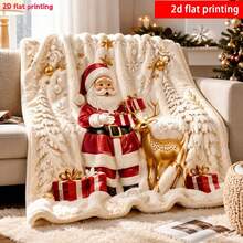 Christmas Scene Digital Print Flannel Blanket, Santa Claus Reindeer Gift Sofa Throw Blanket, Holiday Decor Blanket - Multicolor - View 9