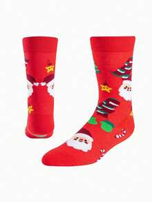 3/1 đôi tất nam cổ trung, họa tiết jacquard cây thông Noel và kẹo gậy vui nhộn, quà tặng lễ hội sáng tạo nhiều màu sắc, phong cách thu/đông - Nhiều màu - Xem 3