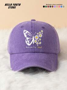 1 chiếc mũ lưỡi trai in chữ "Butterfly Soul", nhẹ, thoải mái và đa năng, mũ lưỡi trai nữ kiểu vintage giặt, phù hợp cho đi chơi hàng ngày và sử dụng trong đời sống, phụ kiện mũ cho trang phục hàng ngày, quà tặng tuyệt vời cho bạn bè - A - Xem 2