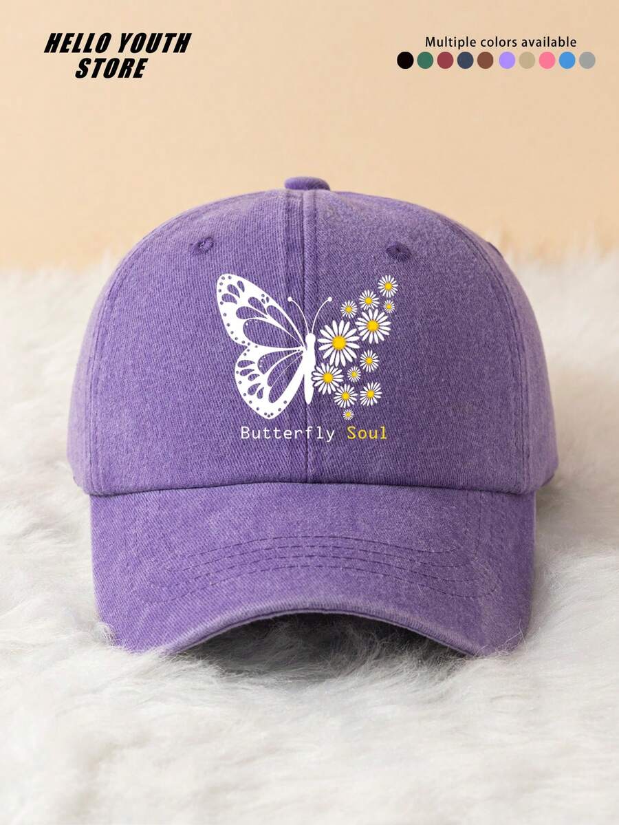 1 chiếc mũ lưỡi trai in chữ "Butterfly Soul", nhẹ, thoải mái và đa năng, mũ lưỡi trai nữ kiểu vintage giặt, phù hợp cho đi chơi hàng ngày và sử dụng trong đời sống, phụ kiện mũ cho trang phục hàng ngày, quà tặng tuyệt vời cho bạn bè