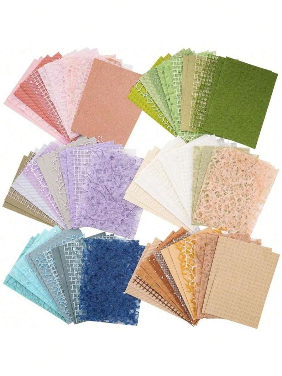 15pcs Textured Scrapbook Paper And Mesh Fabric Combo Pack - Mixed Specialty Paper For Scrapbooking, Journaling, Bullet Journal, Mixed Media Collage Card Decoration, 5.1x7 Inches - Multicolor - View 1