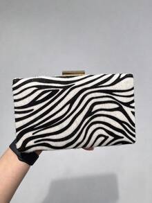 Women's Evening Bags Zebra Print Box Clutch Purse,Suede Handbag, Animal Pattern Formal Party Wedding Prom Shoulder Crossbody Bag,Christmas Gift - Multicolor - View 3