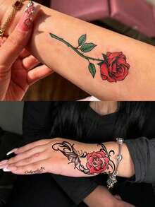 4pcs Multicolor Ink Fine Line Realistic Lily Flower Pattern, Suitable For Party, Wedding And Special Occasions, Floral Temporary Tattoo Stickers, Party Decorations, Natural Inspired Tattoo Stickers Last 3-5 Days - Multicolor - View 7