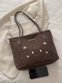 Women's 2026 New Leopard Print Large Capacity Tote Bag, Versatile Shoulder Bag For College Students, Classes And Commuting - Coffee Brown - View 6