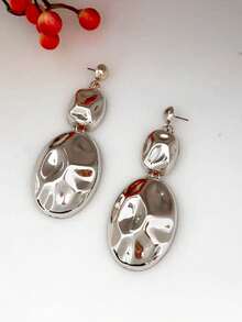 1 Pair Exaggerated Hammered Asymmetrical Oval Patchwork Drop Earrings, Fashion Versatile - Earring - View 8