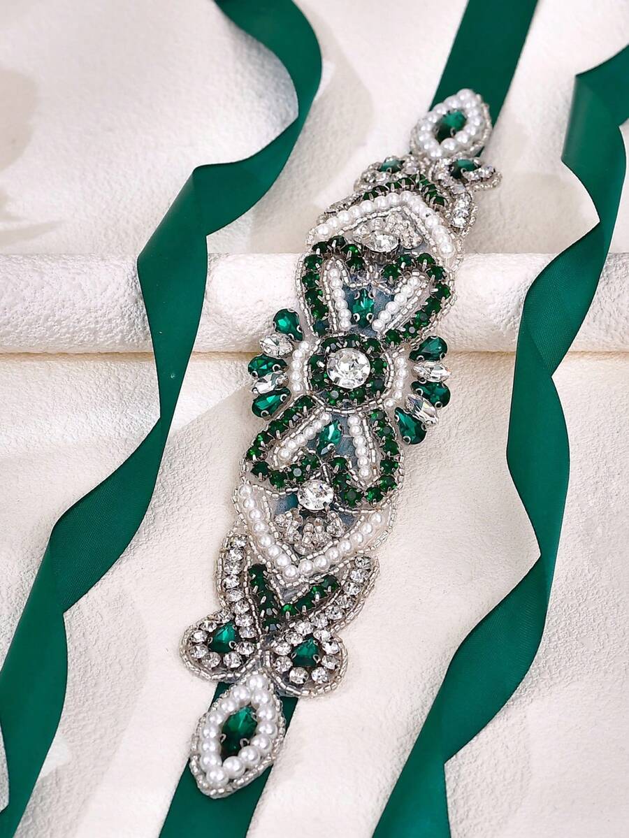 1pc New Design Bridal Waist Belt, Green Rhinestone Wedding Dress Waist Chain, Stage Dress Decorative Belt, Bridesmaid Wedding Accessory