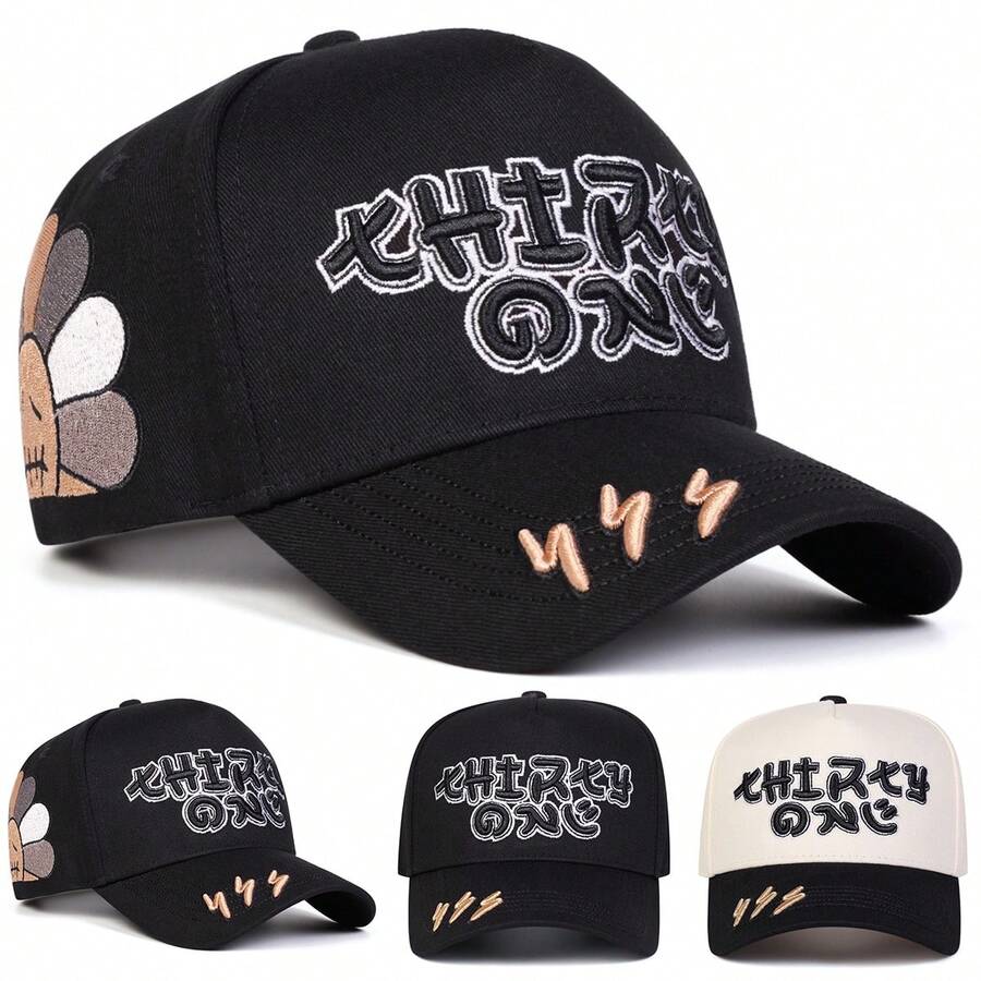 1pc Men's Lightning Truck Driver Hat, Embroidered Baseball Cap, Street Fashion 5-Panel Hat, Outdoor Sun Protection Casual Cap For Spring/Autumn Travel, Beach Vacation - Multicolor - View 1