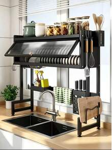 NEW Minimalist Reinforced Metal Drainer For Dishes Above The Sink With A Thickened Structure And Dustproof Cabinet Door, Large Capacity, Multifunctional Kitchen Storage Organiser For Home - View 5