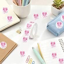 500pcs/Roll 1 Inch Pink Bow Thank You Seal Stickers, Commercial Decorative Self-Adhesive Labels For Baking Gift Packaging, Suitable For Small Business, Minimalist Elegant Sealing Stickers For Envelopes, Party Gifts, Decorative Stickers - one-size - View 6
