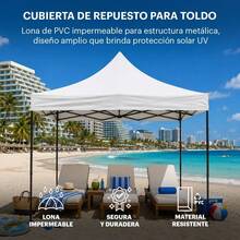 Cubierta Repuesto Para Toldo 3x3M Para JardíN Casa Exterior Uso Rudo Lona Carpa Impermeable Facil Armado - Negro - Ver 3