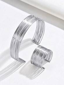 2件組女款時尚極簡手工繞線項鍊與手鍊珠寶套組，適合日常配戴 - 多色 - 查看 1