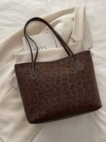 Women's 2026 New Leopard Print Large Capacity Tote Bag, Versatile Shoulder Bag For College Students, Classes And Commuting - Coffee Brown - View 8