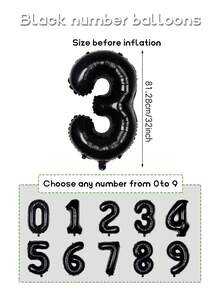 1pc 32/40 Inch Giant Metallic Number Foil Balloon, Black Polyester Film Digit Balloon, Suitable For Birthday, Anniversary, Wedding Party Decoration For Men And Women - Black - View 3