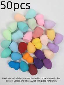 50pcs Random Color & Shape Makeup Sponges, Foundation Blending Eggs, Multi-Color Makeup Sponges, Latex-Free Dry & Wet Dual-Use Foundation Puff, Suitable For All Skin Types - Multicolor - View 9