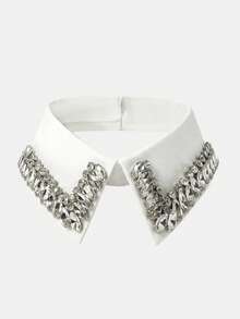 Aravennia 1pc Vintage Rhinestone Detachable Collar, Luxury Handmade Embellished Pearls Sparkling Collar For Seasonal Wear - Multicolor - View 8