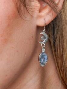 Tsnamer Moon Crescent Drop Earrings - Natural Moonstone Earrings - Celestial Earrings Set - Celestial Jewelry - Dangle Earrings - Silver - View 4
