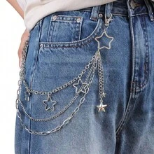 1pc Multifunctional Five-Pointed Star Pendant Chain Hip-Hop Style Unisex Jeans Waist Chain Fashion Ins Style Accessory - Silver - View 7