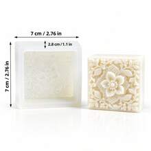French Lace Flower Embossed Silicone Soap Mold, European Style Square Manual Soap Making Mold, Reusable & Easy To Demold - Transparent White - View 4
