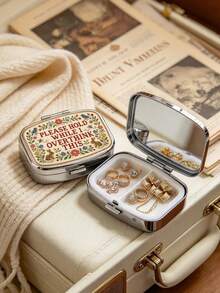Embroidery Effect 2D Flat Pattern Pill Box With "Anxiety But Making It Cute" Text, Funny Bee Vitamin Box, Mental Health Awareness Gift, Small Jewelry Storage Box, Weekly Medication Organizer, Suitable For Daily Medication And Vitamins, Emergency Needs, Travel, Hiking Emergency Rescue, Unique Gift Choice For Halloween And Christmas - Multicolor - View 7